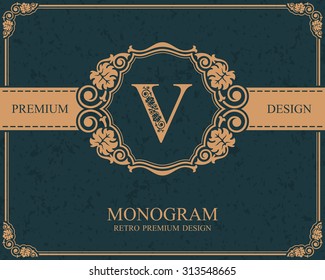 Monogram design elements, Calligraphic graceful template, Letter emblem V, Elegant line art logo, Business sign for Royalty, Boutique, Cafe, Hotel, Heraldic, Jewelry, Wine, Vector Eps 10