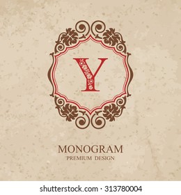 Monogram design elements, Calligraphic graceful template, Letter emblem Y, Elegant line art logo, Business sign for Royalty, Boutique, Cafe, Hotel, Heraldic, Jewelry, Wine, Vector Eps 10