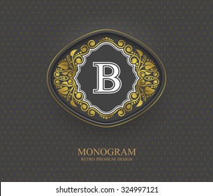 Monogram design elements, Calligraphic graceful template, Letter emblem B, Elegant line art logo, Business sign for Royalty, Boutique, Cafe, Hotel, Heraldic, Jewelry, Wine, Vector Eps 10