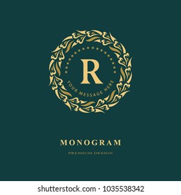 Monogram design elements, graceful template. Calligraphic elegant line art logo design. Capital Letter emblem sign R for Royalty, business card, Boutique, Hotel, Heraldic, Jewelry. Vector illustration