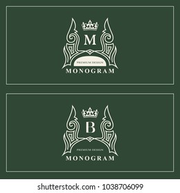 Monogram design elements, graceful template. Calligraphic elegant line art logo design. Capital Letter emblem sign M, B for Royalty, business card, Boutique, Hotel, Restaurant. Vector illustration