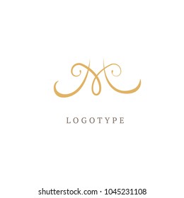 Monogram design elements, graceful template. Calligraphic elegant line art logo design. Letter M vector logo. Vintage Insignia and Logotype. Business sign, identity, label, badge of restaurant, Hotel.