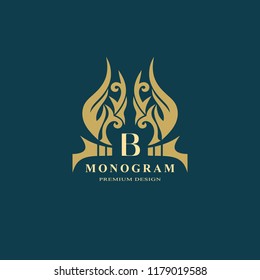 Monogram design elements, graceful template. Calligraphic elegant line art logo design. Capital Letter emblem sign B for Royalty, business card, Boutique, Hotel, Restaurant. Vector illustration