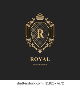 Monogram design elements, graceful template. Calligraphic elegant line art logo design. Letter emblem R sign for Royalty, business card, Boutique, Hotel, Restaurant, wine. Frame. Vector illustration