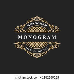 Monogram design elements, graceful template. Calligraphic elegant line art logo design. Emblem sign for Royalty, business card, Boutique, Hotel, Restaurant, wine. Frame for label. Vector illustration