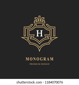 Monogram design elements, graceful template. Calligraphic elegant line art logo design. Letter emblem H sign for Royalty, business card, Boutique, Hotel, Restaurant, wine. Frame. Vector illustration