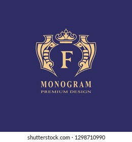 Monogram design elements, graceful template. Calligraphic elegant line art logo design. Capital Letter emblem sign F for Royalty, business card, Boutique, Hotel, Heraldic, Jewelry. Vector illustration