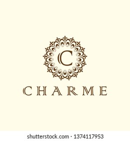 Monogram design elements, graceful template. Letter emblem sign C. Calligraphic elegant line art logo design for business cards, Royalty, Boutique, Cafe, Hotel, Heraldic, Jewelry. Vector illustration