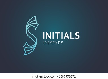 Monogram design elements, graceful template. Calligraphic elegant logo design. S logo line art monogram. Letter S on a dark background. Letter S vector logo. Business sign, identity, label, badge.