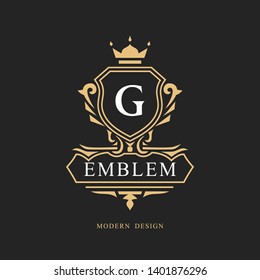 Monogram design elements, graceful template. Calligraphic elegant line art logo design. Letter emblem G sign for Royalty, business card, Boutique, Hotel, Restaurant, wine. Frame. Vector illustration