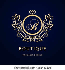 Monogramm Design-Elemente, würdevolle Vorlage. Kalligrafische elegante Linie Art Logo Design. Schreiben B. Geschäftszeichen für Royalty, Boutique, Café, Hotel, Heraldic, Juwelierei, Wein. Vektorgrafik