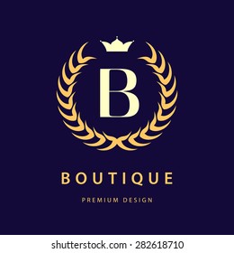 Monogram design elements, graceful template. Calligraphic elegant line art logo design. Letter B. Vintage Insignia or Logotype. Business sign, identity, label, badge, Cafe, Hotel. Vector illustration