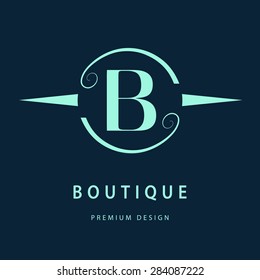 Monogram design elements, graceful template. Calligraphic elegant line art logo design. Letter B. Business sign for Royalty, Boutique, Cafe, Hotel, Heraldic, Jewelry, Wine. Vector illustration