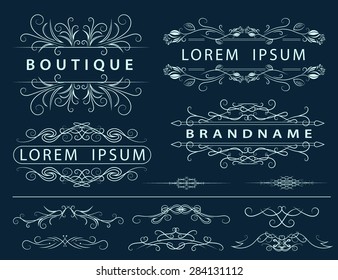 Monogram design elements, graceful template. Calligraphic elegant line art logo design.  Set of Business signs for Royalty, Boutique, Cafe, Hotel, Heraldic, Jewelry, Wine. Vector illustration