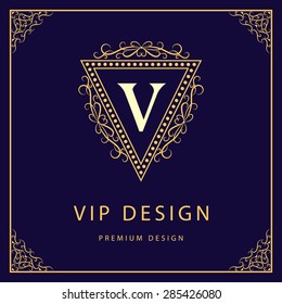 Monogram design elements, graceful template. Calligraphic elegant line art logo design. Letter V. Business sign for Royalty, Boutique, Cafe, Hotel, Heraldic, Jewelry, Wine. Vector illustration