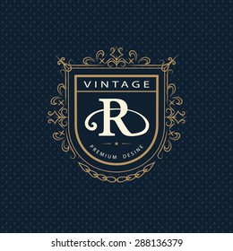 Monogram design elements, graceful template. Calligraphic elegant line art logo design. Letter emblem R. Business sign for Royalty, Boutique, Cafe, Hotel, Heraldic, Jewelry, Wine. Vector illustration