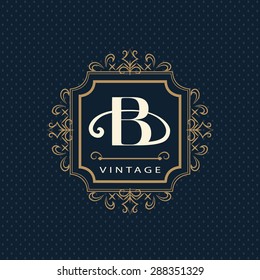 Monogram design elements, graceful template. Calligraphic elegant line art logo design. Letter emblem B. Business sign for Royalty, Boutique, Cafe, Hotel, Heraldic, Jewelry, Wine. Vector illustration