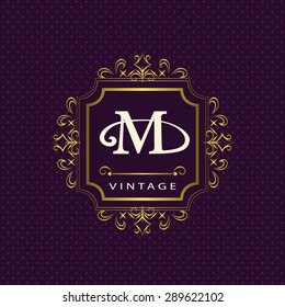 Monogram design elements, graceful template. Calligraphic elegant line art logo design. Letter emblem M. Business sign for Royalty, Boutique, Cafe, Hotel, Heraldic, Jewelry, Wine. Vector illustration