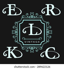 Monogram design elements, graceful template. Calligraphic elegant line art logo design. Letter emblem E, R, K, C, L. Business sign for Royalty, Boutique, Cafe, Hotel, Heraldic Vector illustration