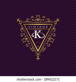 Monogram design elements, graceful template. Calligraphic elegant line art logo design. Letter emblem K. Business sign for Royalty, Boutique, Cafe, Hotel, Heraldic, Jewelry, Wine. Vector illustration