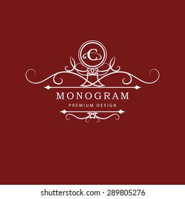 Monogram design elements, graceful template. Calligraphic elegant line art logo design. Letter emblem C. Business sign for Royalty, Boutique, Cafe, Hotel, Heraldic, Jewelry, Wine. Vector illustration