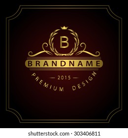 Monogram design elements, graceful template. Calligraphic elegant line art logo design. Gold Letter emblem B for Royalty, business card, Boutique, Hotel, Restaurant, Cafe, Jewelry. Vector illustration