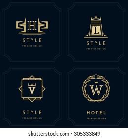 Monogram design elements, graceful template. Calligraphic elegant line art logo design. Letter emblem H, L, V, W for Royalty, business card, Boutique, Hotel, Heraldic, Jewelry. Vector illustration