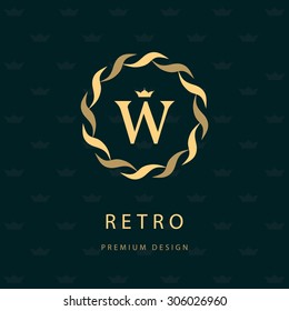 Monogram Design Elements, Graceful Template. Elegant Line Art Logo Design. Letter Emblem W. Retro Vintage Insignia Or Logotype. Business Sign, Identity, Label, Badge, Cafe, Hotel. Vector Illustration