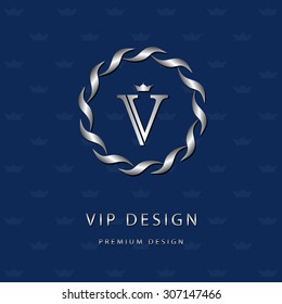 Monogram design elements, graceful template. Elegant line art logo design. Letter emblem V. Retro Vintage Insignia or Logotype. Business sign, identity, label, badge, Cafe, Hotel. Vector illustration