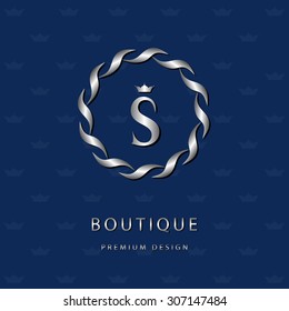 Monogram design elements, graceful template. Elegant line art logo design. Letter emblem S. Retro Vintage Insignia or Logotype. Business sign, identity, label, badge, Cafe, Hotel. Vector illustration