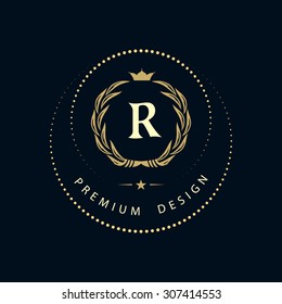 Monogram design elements, graceful template. Calligraphic elegant line art logo design. Letter sign emblem R for Royalty, business card, Boutique, Hotel, Restaurant, Cafe, Jewelry. Vector illustration