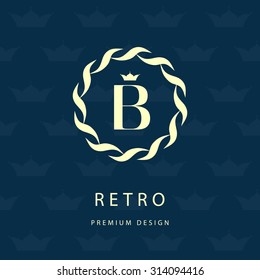 Monogram design elements, graceful template. Elegant line art logo design. Letter emblem B. Retro Vintage Insignia or Logotype. Business sign, identity, label, badge, Cafe, Hotel. Vector illustration