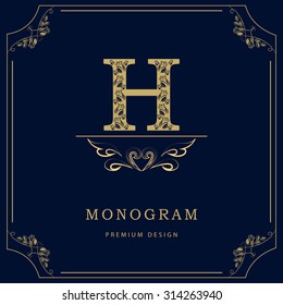 Monogram design elements, graceful template. Calligraphic elegant line art logo design. Letter emblem sign H for Royalty, business card, Boutique, Hotel, Restaurant, Cafe, Jewelry. Vector illustration