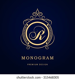 Monogram design elements, graceful template. Calligraphic elegant line art logo design. Letter emblem sign R for Royalty, business card, Boutique, Hotel, Restaurant, Cafe, Jewelry. Vector illustration