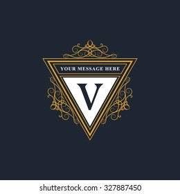 Monogram design elements, graceful template. Elegant line art logo design. Emblem Letter V. Retro Vintage Insignia or Logotype. Business sign, identity, label, badge, Cafe, Hotel. Vector illustration