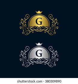 Monogram design elements graceful template. Calligraphic elegant line art logo design. Letter emblem G for Royalty, business card, website, Boutique, Hotel, Restaurant, Jewelry. Vector illustration