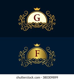 Monogram design elements graceful template. Calligraphic elegant line art logo design. Letter emblem G, F for Royalty, business card, website, Boutique, Hotel, Restaurant, Jewelry. Vector illustration