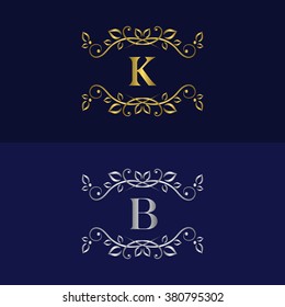 Monogram design elements graceful template. Calligraphic elegant line art logo design. Letter emblem K, B for Royalty, business card, website, Boutique, Hotel, Restaurant, Jewelry. Vector illustration