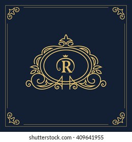 Monogram design elements, graceful template. Elegant line art logo design. Letter R. Business sign, identity for Restaurant, Royalty, Boutique, Cafe, Hotel, Heraldic, Jewelry, Fashion, Wine. Vector