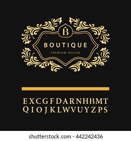 Monogram design elements, graceful template. Elegant line art logo design. Business sign emblem letter B for Restaurant, Royalty, Boutique, Cafe, Hotel, Heraldic, Jewelry, Fashion. Vector illustration