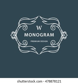 Monogram design elements, graceful template. Elegant line art logo design. Beautiful frame for greeting cards. Business sign, identity for Restaurant, Boutique, Cafe, Hotel. Vector illustration