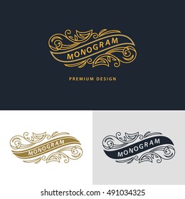 Elementos de design de monograma, modelo gracioso. Design de logotipo de arte de linha elegante caligráfico. Placa de emblema de quadro para Royalty, cartão de visita, Boutique, Hotel, Heráldica, Vinho, Jóias. Ilustração vetorial