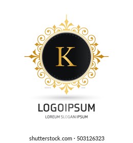 Monogram design elements, graceful template. Elegant line art logo design. Letter emblem K. Retro Vintage Insignia or Logotype. Business sign, identity, label, badge, Cafe, Hotel. Vector illustration