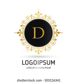 Monogram design elements, graceful template. Elegant line art logo design. Letter emblem D. Retro Vintage Insignia or Logotype. Business sign, identity, label, badge, Cafe, Hotel. Vector illustration