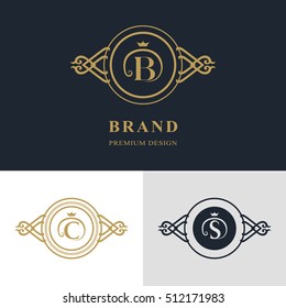 Monogram design elements, graceful template. Calligraphic elegant line art logo design. Letter emblem sign B, C, S for Royalty, business card, Boutique, Hotel, Heraldic, Jewelry. Vector illustration