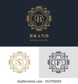 Monogram design elements, graceful template. Calligraphic elegant line art logo design. Letter emblem sign B, S, F for Royalty, business card, Boutique, Hotel, Heraldic, Jewelry. Vector illustration