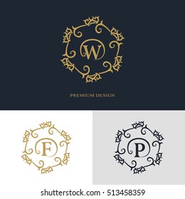 Monogram design elements, graceful template. Calligraphic elegant line art logo design. Letter emblem sign W, F, P for Royalty, business card, Boutique, Hotel, Heraldic, Jewelry. Vector illustration