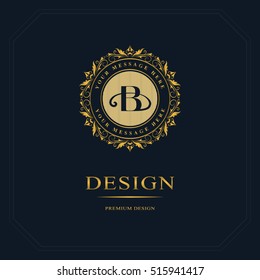 Monogram design elements, graceful template. Calligraphic elegant line art logo design. Letter emblem sign B for Royalty, business card, Boutique, Hotel, Heraldic, Jewelry. Vector illustration