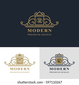 Monogram design elements, graceful template. Calligraphic elegant line art logo design. Letter emblem sign R, M, K for Royalty, business card, Boutique, Hotel, Heraldic, Jewelry. Vector illustration