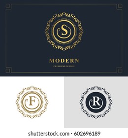 Monogram design elements, graceful template. Calligraphic elegant line art logo design. Letter emblem sign S, F, R for Royalty, business card, Boutique, Hotel, Heraldic, Jewelry. Vector illustration